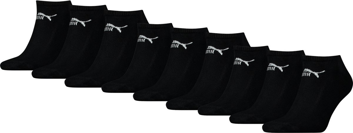 PACK van 9 Puma unisex sneakersokken in retro-design enkelhoog voor heren en dames Zwart