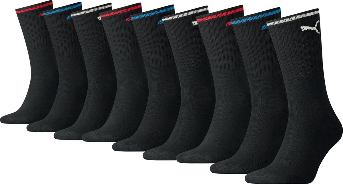 BOXERS 9 PACK Puma Sportsokken Tennissokken Crew Sokken Gestreepte Tennissokken Unisex Zwart