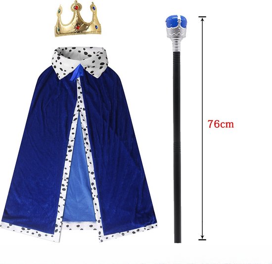 Cape/manteau Joya Kids King avec Kroon et bâton pour adultes | Costumes de carnaval | Cape d'habillage du Prins | Le Moyen-Âge | Majesté | Bleu | Unisexe | Taille unique