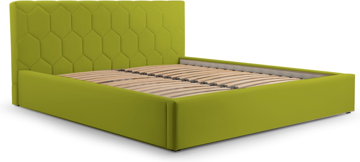 Tweepersoonsbed met fluwelen bekleding, met hoofdeinde, lattenbodem, bed voor volwassenen - BED 02 - 180x200 - Groen (TRINITY 12)