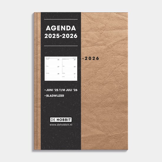 Hobbit - Luxe Schoolagenda 2025-2026 - 1 week op 2 pagina's - Harde kaft - A5 (14 x 20,5 cm) - Wash Kraft Bruin