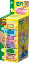 SES Creative 00397 Pastel Vingerverf - Pastel oranje, blauw, roze, lila, groen en geel - Zachte kleuren - 6 potjes x45ml