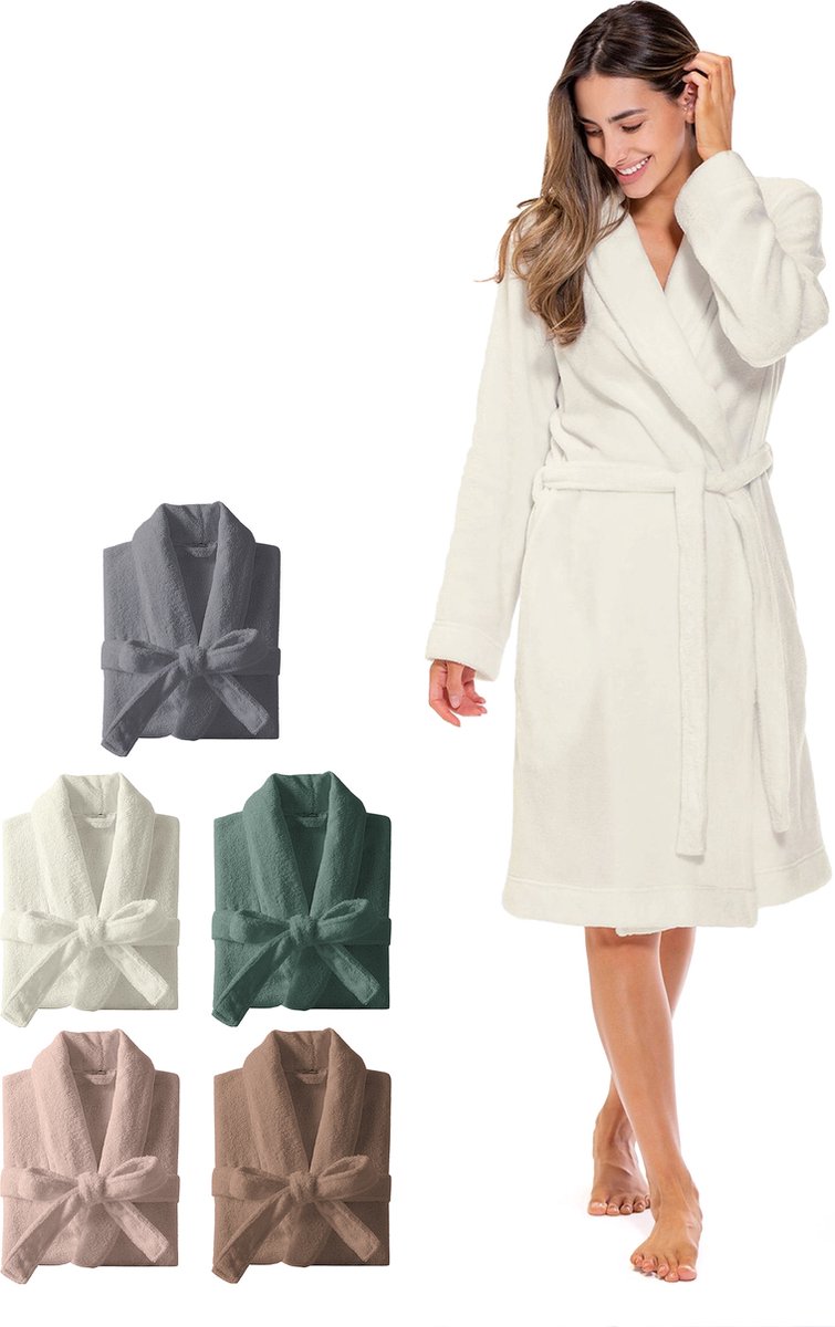 Luxe Soft Badjas - Teddy badstof - S/M - Off white wit - Ultra zacht en warm