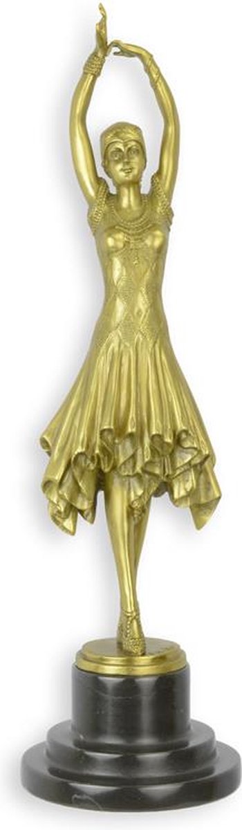 Miss Kita gepolijste bronzen sculptuur – Bronzen beeld – beeldje danseres/ballerina kunst decoratie - luxe gepolijste afwerking – inclusief sokkel – perfect cadeau & interieur – 44,6 cm – brons/goud