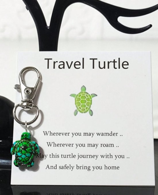 Tortue - Porte-clés - Tortue - Tortue de voyage - Pendentif porte-bonheur - Porte-clés - Avec carte avec poème
