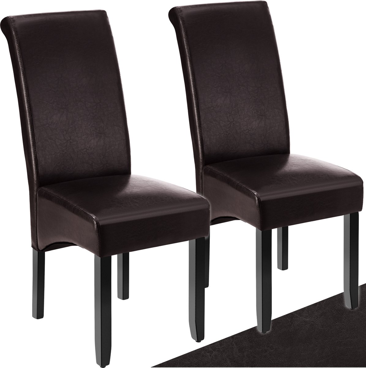 Tectake Eetkamerstoel - Comfortabele kunstleren stoel met hoge rugleuning - Keukenstoel voor keukentafel - Gestoffeerde keukenstoel - Diverse kleuren en sets - Maximale belasting 120 kg - Afmeting (LxBxH) 44 x 63 x 106 cm - Set van 2 - Bruin