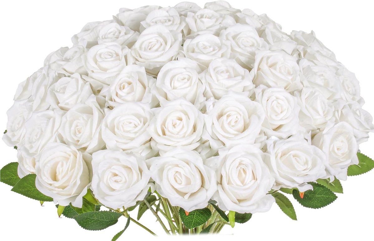 ROSIFY Kunstbloemen - Nepbloemen - Kunstrozen - Zijden Bloemen - Set van 25 Kunstrozen - 50cm - Wit