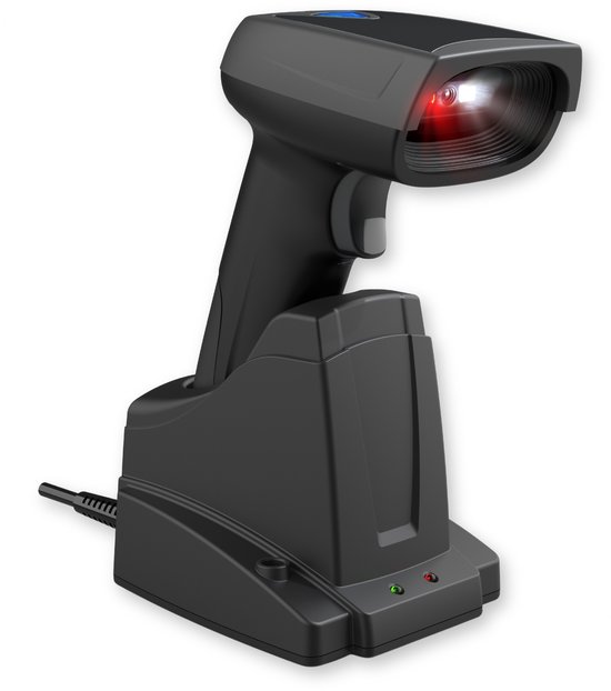 Barcode Scanner Draadloos met Laadstation - Handscanner voor 1D Codes - Met Bluetooth of USB - Plug & Play - Incl. Houder