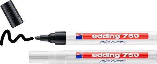 edding 750 Marqueur peinture - noir blanc - 2 stylos - pointe ronde 2-4mm - marqueur de peinture pour l'étiquetage du métal, verre, roche ou du plastique - résistant à la chaleur, permanent et étanche