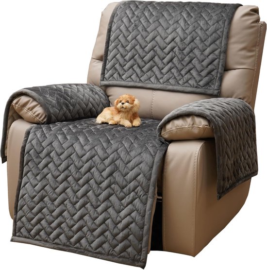 Alishomtll Relax-fauteuilhoes voor 1-zits, met armleuningen, antislip, krasbestendig, met 4 zakken en 2 verstelbare banden, grijs