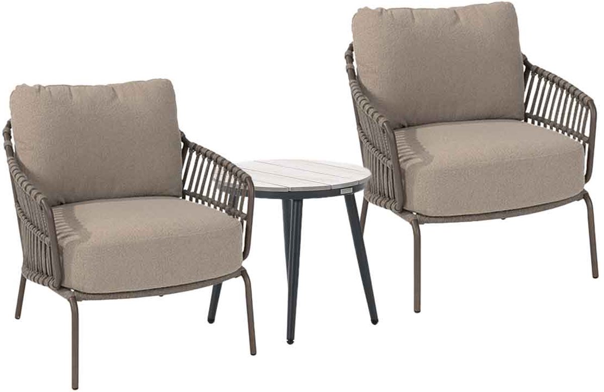 4 Seasons Capalbio loungeset 3-delig bruin - lucas bijzettafel Ø50 cm