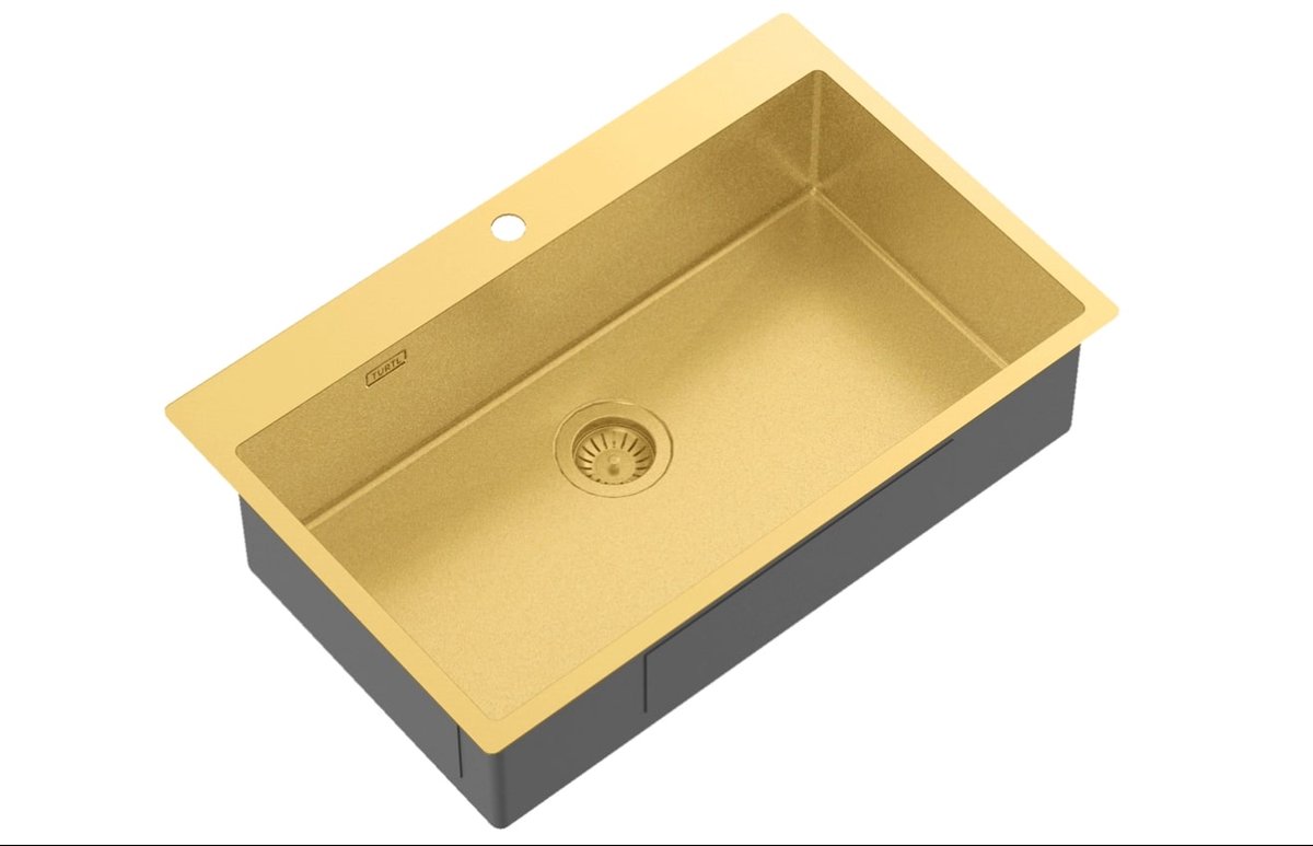 GURARI - rvs spoelbak - TERRA100M - goud - inbouwspoelbak - 790 x 505 mm - rechthoekig - rvs