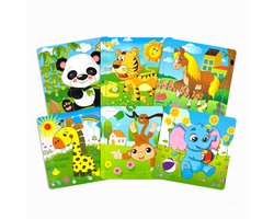Kinderpuzzel Hout - Puzzel 9 stukjes - 6 puzzels - Puzzel voor peuter - Houten Puzzel - Kinderspeelgoed - Uitdeelcadeaus - Cadeau - Jongen - Meisje - Speelgoed - 1 jaar - 2 jaar - 3 jaar - Kleuter - Dreumes