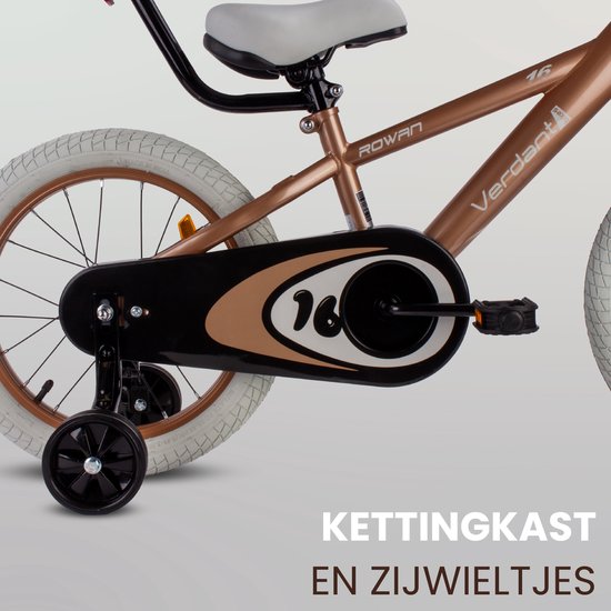 Verdant Bike Kinderfiets voor jongens van 4 tot 6 jaar, 16 inch Cappuccino, leeftijd 3 tot 6 jaar, met zijwieltjes, duwstang, handrem van Verdant Bike — afbeelding 5