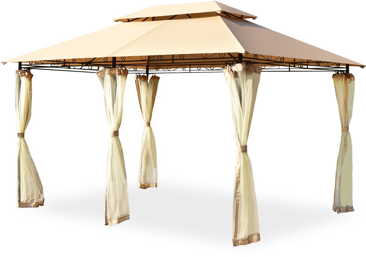 COSTWAY Paviljoen, metaal, 3 x 4 m, tuinpaviljoen met 4 afneembare zijwanden, luxe tuintent, feesttent, feesttent, stabiel, voor picknicken, grillen, bruiloften (bruin)
