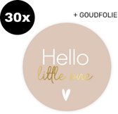 30x Sluitsticker Hello little one - goudfolie - ZOETTT - 40mm - Baby nieuws - Zwangerschap - Sluitzegel geboortekaartje - Geboorte sticker - Luxe sluitzegel