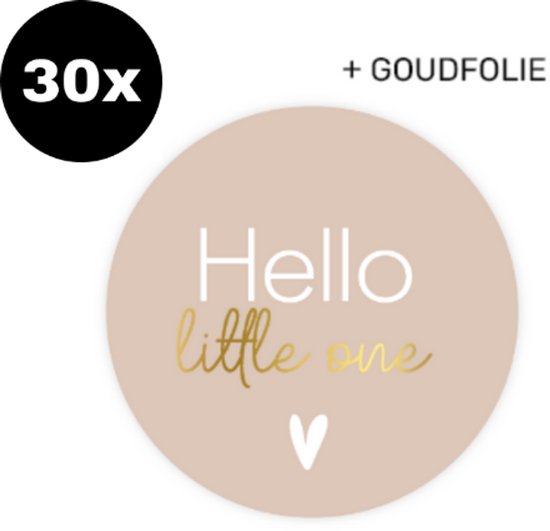 30x Sluitsticker Hello little one - goudfolie - ZOETTT - 40mm - Baby nieuws - Zwangerschap - Sluitzegel geboortekaartje - Geboorte sticker - Luxe sluitzegel