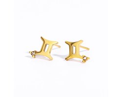 Plux Fashion Tweeling Oorbellen - Goud - 1cm - Sieraden - Sterrenbeeld Oorbellen - Tweeling Sterrenbeeld - Stainless Steel - Gemini - Sieraden Cadeau - Gemini Jewellery - Gouden Oorbellen - Luxe Style - Duurzame Kwaliteit - Roestvrijstaal