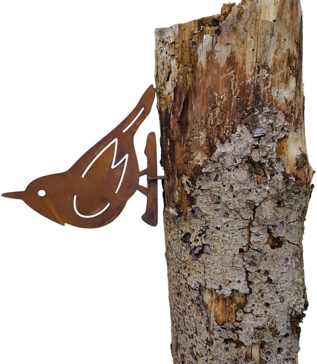 Iron Art - wanddecoratie - schroefvogel - schroeffiguur - ecoroest - cortenstaal - natuurproduct - boomklever