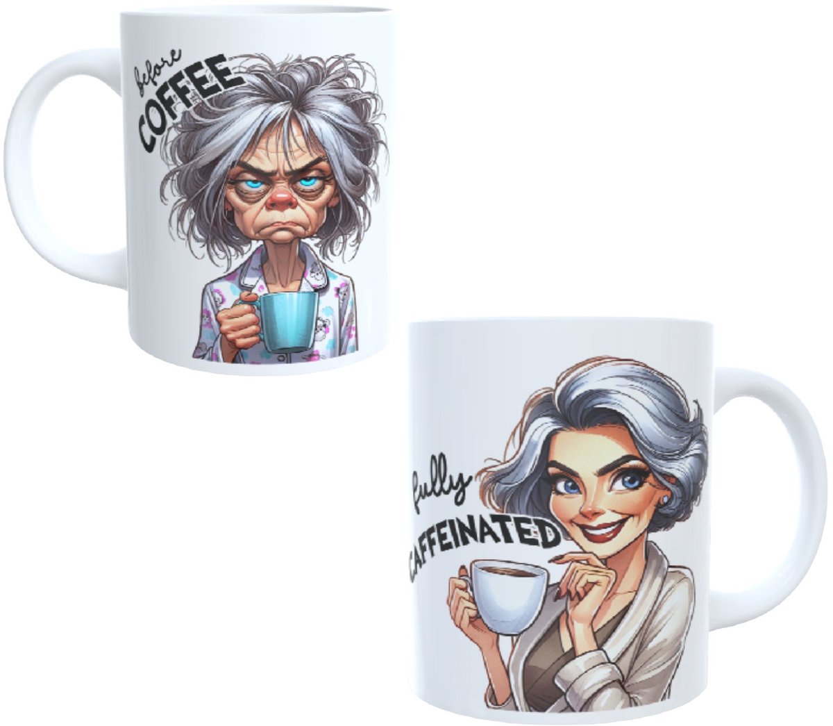 Bedrukte beker - spreuk Before coffee - fully caffeinatad - afbeelding