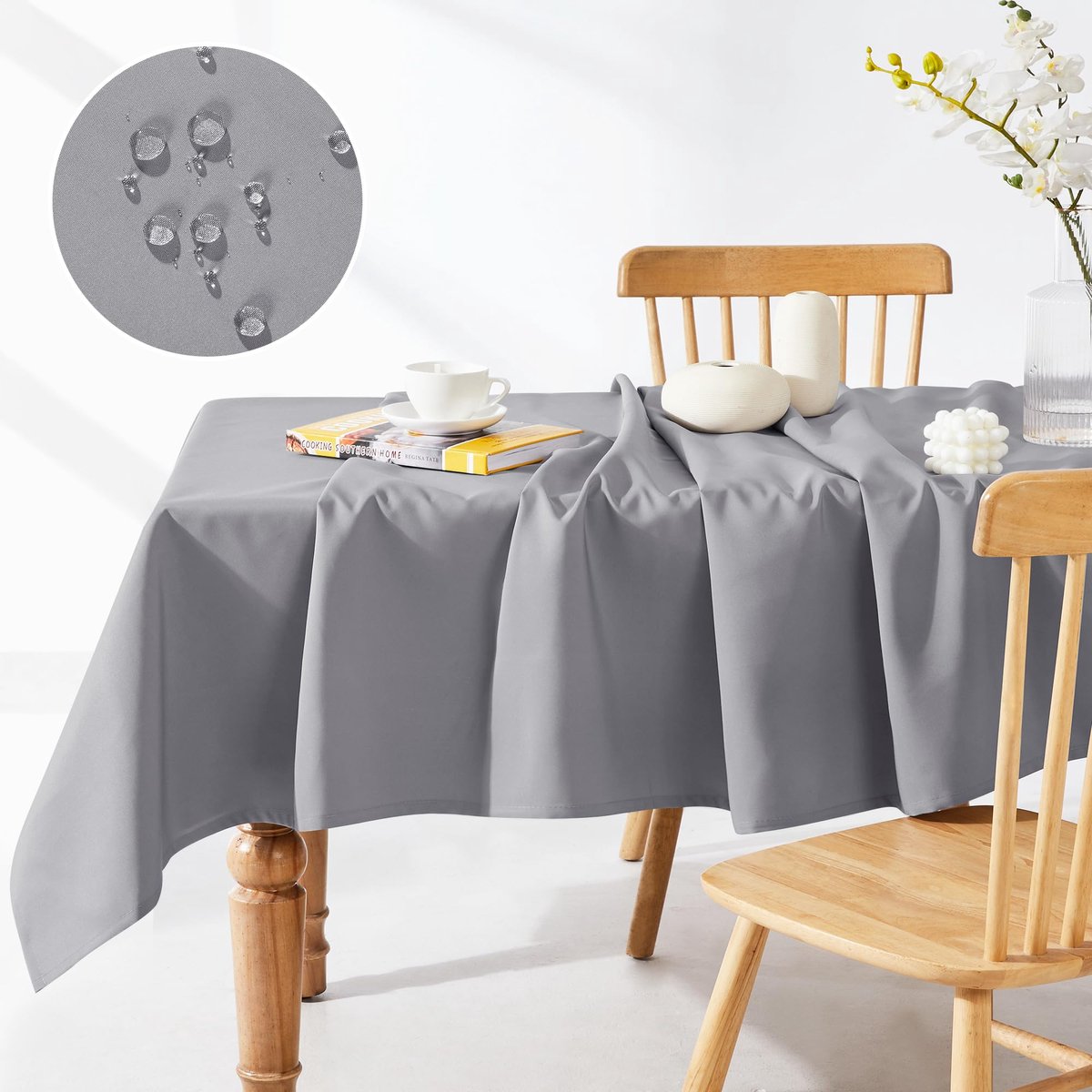 My Ninki ® Weerbestendig en Waterafstotend Tafelkleed voor Binnen en Buiten, 130 x 220 cm, Grijs
