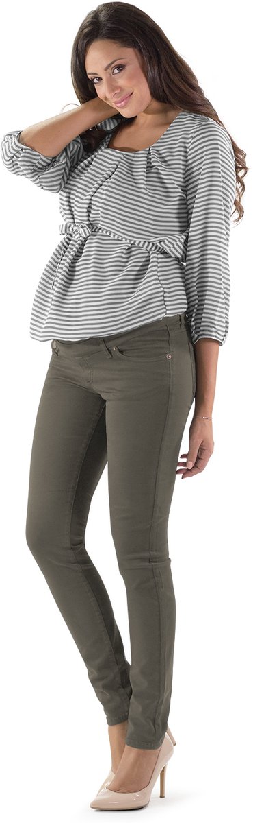 Mamsy - Venezia - Super elastisch Egyptisch Katoenen Zwangerschapsbroek -Slim fit - Taupe - M