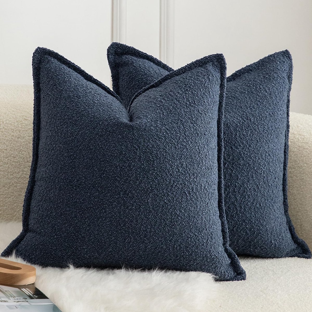 My Ninki ® Set van 2 Luxe Decoratieve Kussenslopen Met Geweven Textuur Voor Slaapkamer En Woonkamer, Blauw, 45 x 45 cm