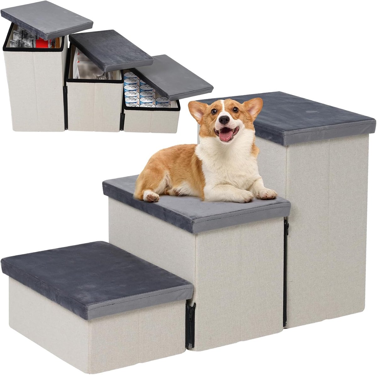 Candala Opvouwbare hondentrap met opbergruimte, huisdiertrap voor kleine honden en katten, antislip veiligheidsladder voor bed, bank