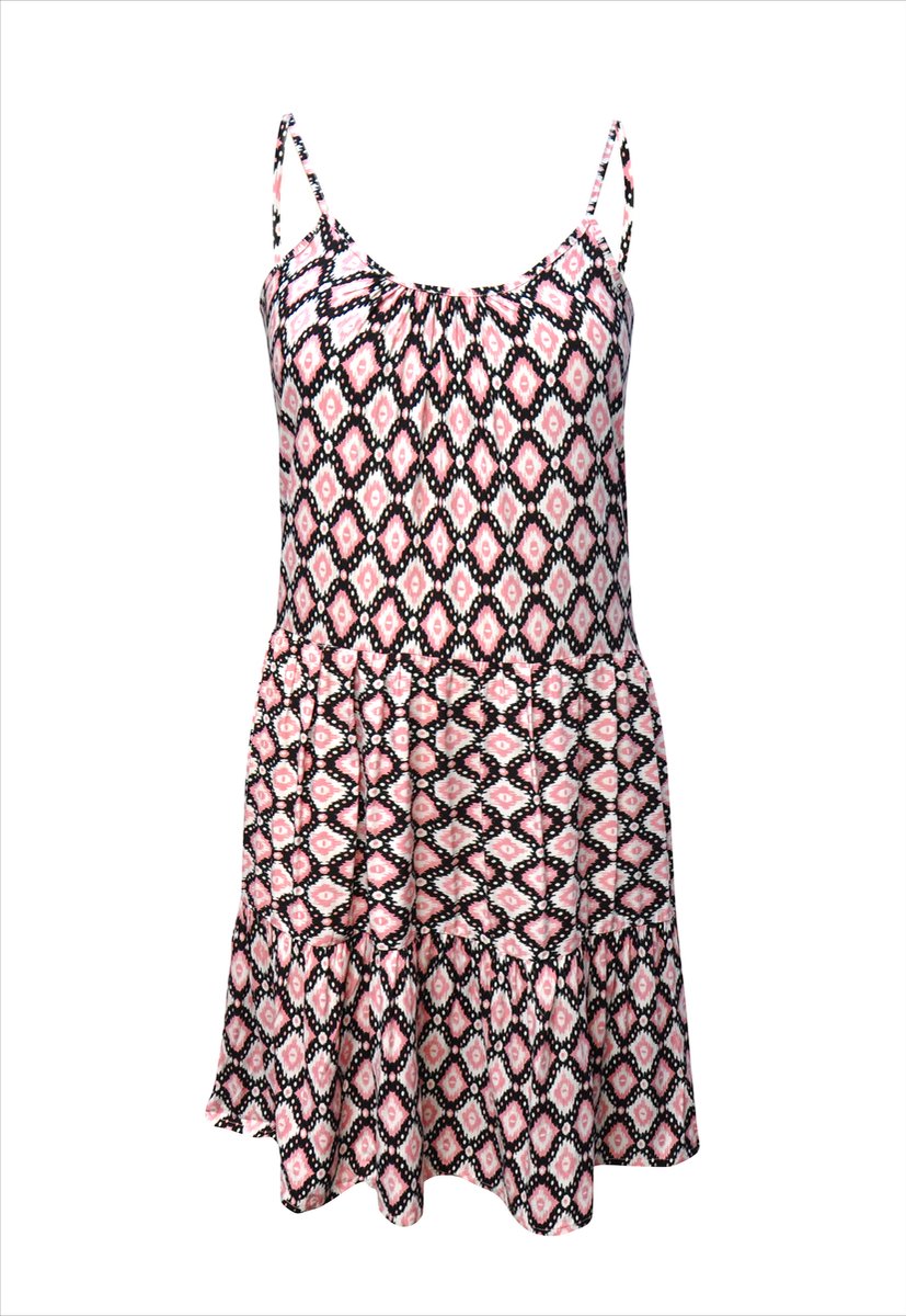 Zomerjurken dames- Korte Strandjurken Ibiza stijl | Zwart-Roos | Maat S/36