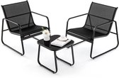 COSTWAY 3-delige tuinmeubelset, balkonset met 2 stoelen en tafel, balkonmeubels met ademende stof, terrasmeubels, tuingarnituur, zitgroep voor terras, balkon, tuin (zwart)