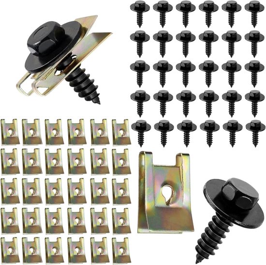 72x Screw and Nut Clip Kit, Car Screws and Clips, U Clips Car Screw