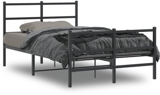 Yicensen Metalen Bedframe met Gebogen Hoofdeinde en Voeteneinde 75x190 cm, Eenpersoons Platformbed met Zware Metalen Latten voor Stabiele Ondersteuning, Geruisloos, Eenvoudige Montage, Zwart