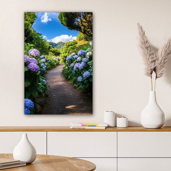 Tableau sur toile 60x90 cm - Décoration murale Hortensia - Chemin - Fleurs - Décoration murale salon - Décoration chambre - Accessoires chambre - Peintures sur toile