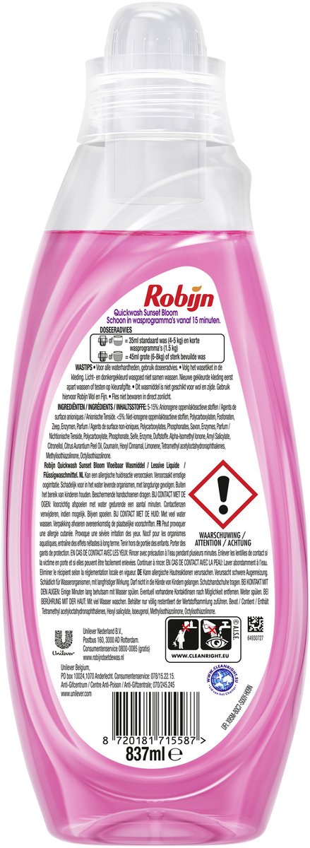 Robijn Quickwash - Vloeibaar Wasmiddel - Sunset Bloom - 8 flessen - 176 Wasbeurten - Voordeelverpakking — cadeau in Cadeau-ideeën - foto 5