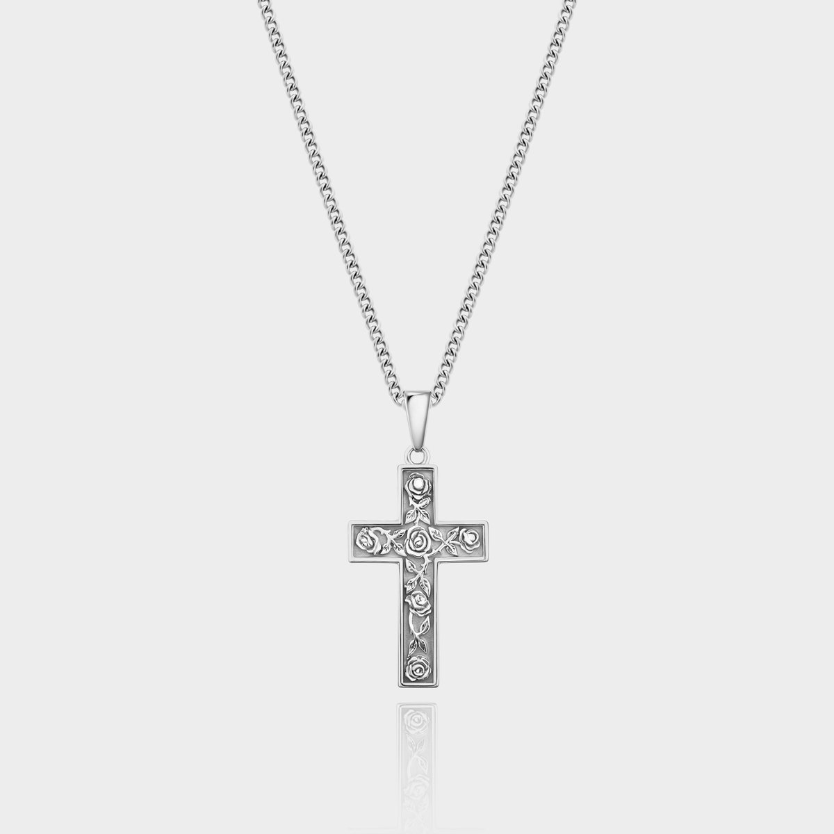 Rosevine Cross Hanger Kruis Roos Ketting - Zilveren Ketting - 50 cm lang - Ketting Heren met Hanger - Griekse Mythen - Olympus Jewelry