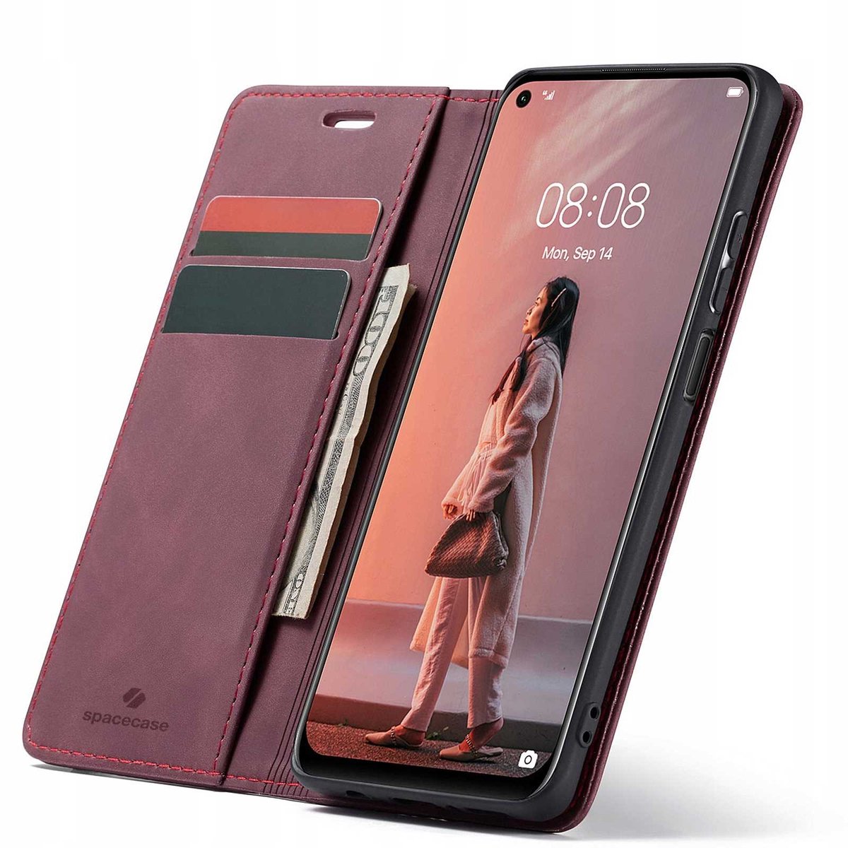 Spacecase Case Voor Huawei P40 Lite Portefeuille Rood