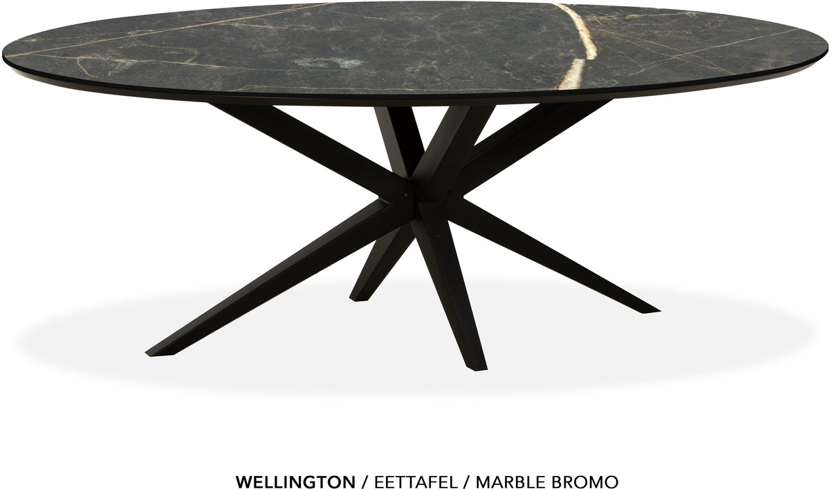 Maxfurn Ovale eettafel 250x128cm met verjongde rand | Zeer krasvast | Kleur: Marble bromo Marbel bromo
