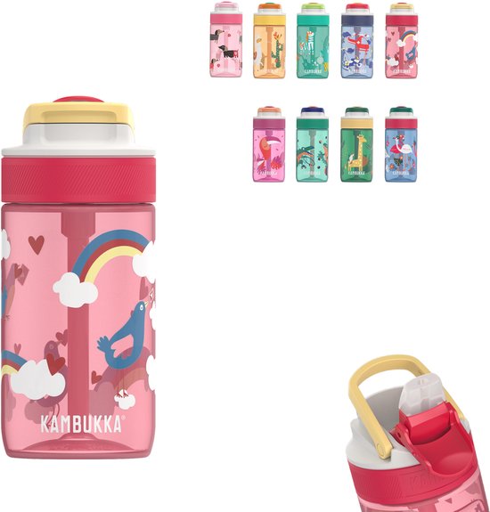 Bouteille Kambukka Lagoon pour enfants 400 ml Love Birds - avec paille intégrée - bouteille pour enfants - gobelet pour l'école