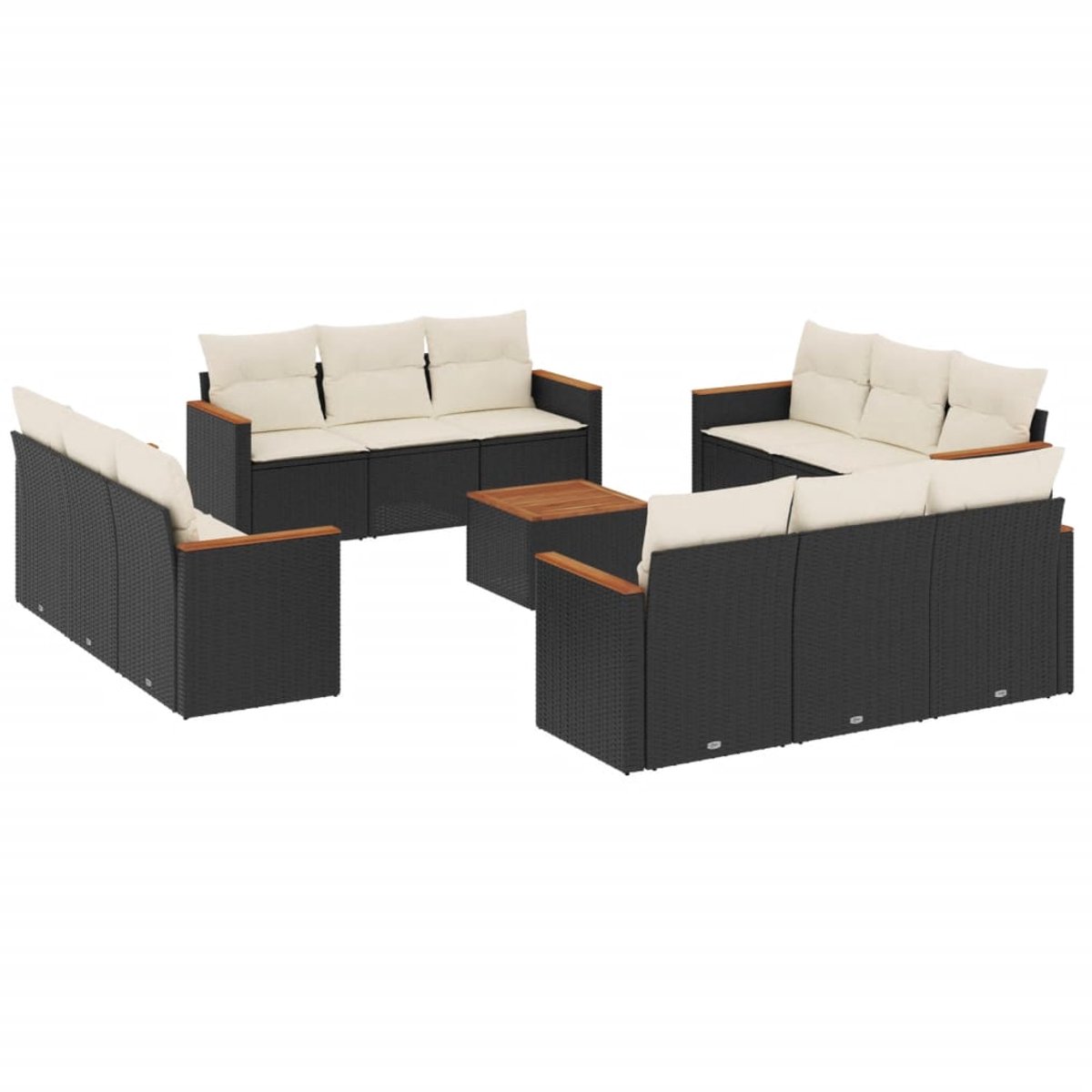 The Living Store 13-delige Loungeset met kussens poly rattan zwart - Loungeset - Loungemeubels - Buitendecoratie - Tuinmeubelen - Pe Rattan