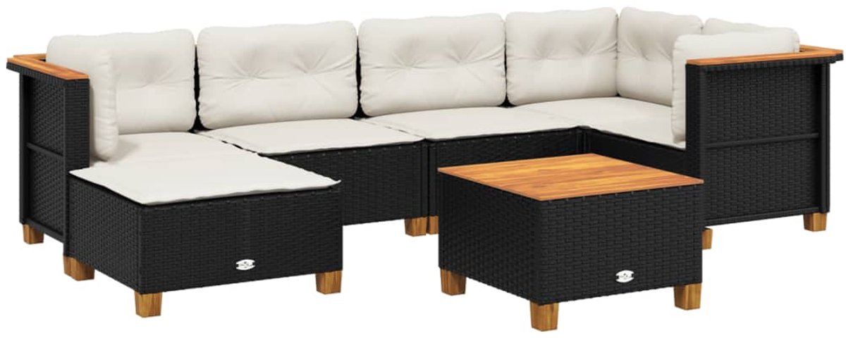 Zwart poly rattan loungeset met kussens en loungebank - tuinmeubels.