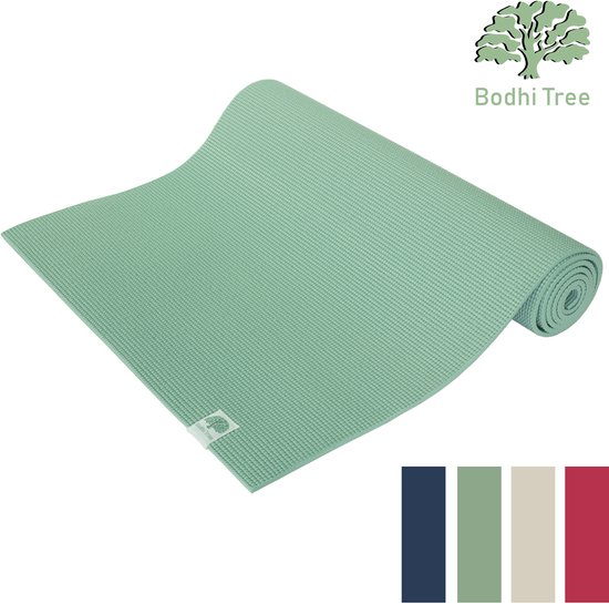 Bodhi Tree Yoga Mat - 6mm - 183x61cm - Studio Yogamat met Draagband - Extra dik - Fitness Mat Sportmat met Riem - Anti-slip - Groen