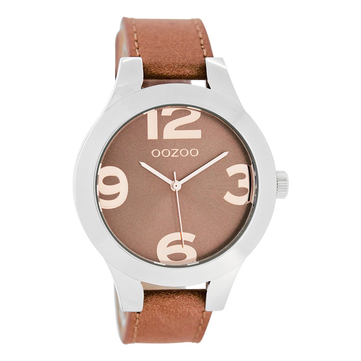 Zilverkleurige OOZOO horloge met poeder oranje leren band - C7591