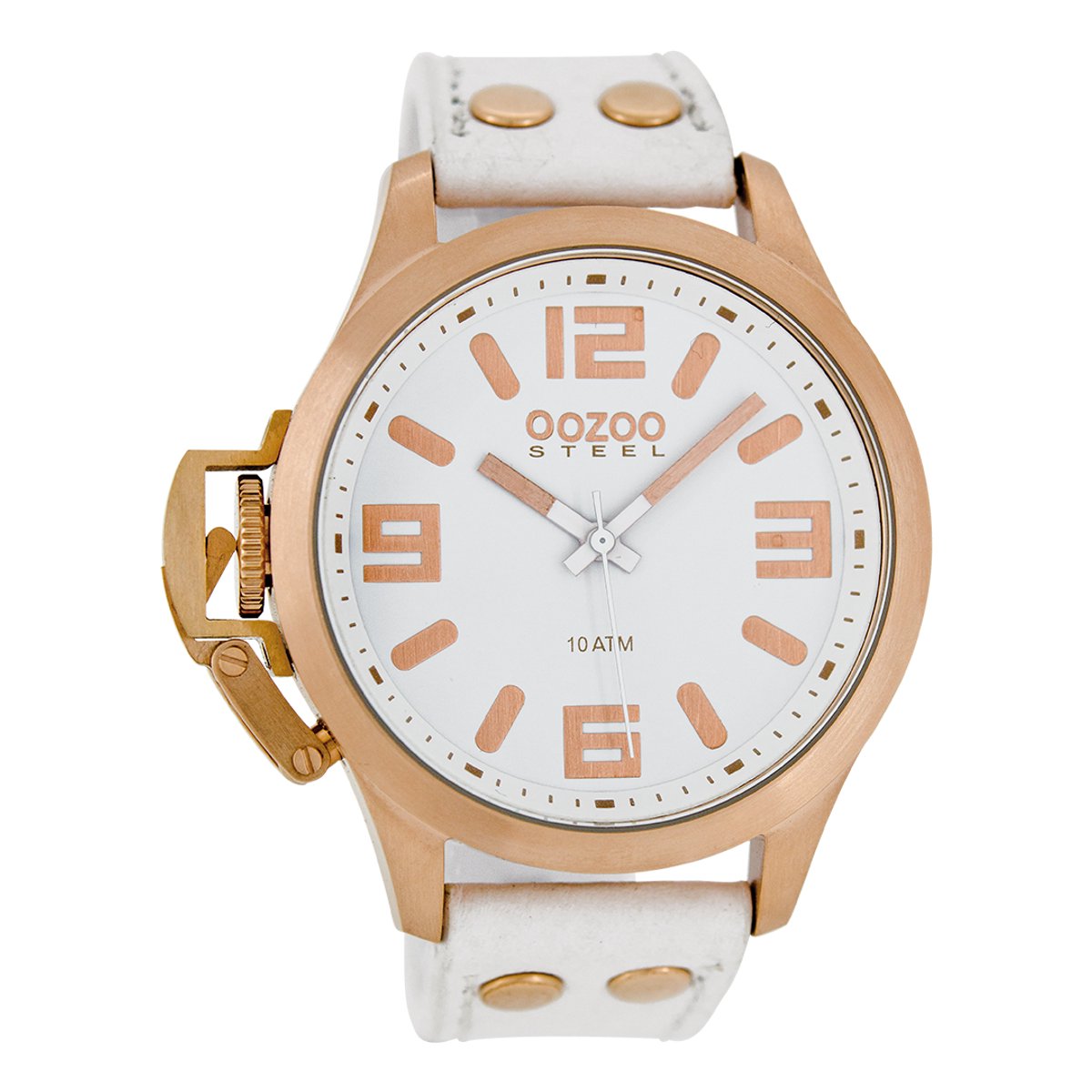 OOZOO Timepieces - Rosé goudkleurige horloge met witte leren band - OS354