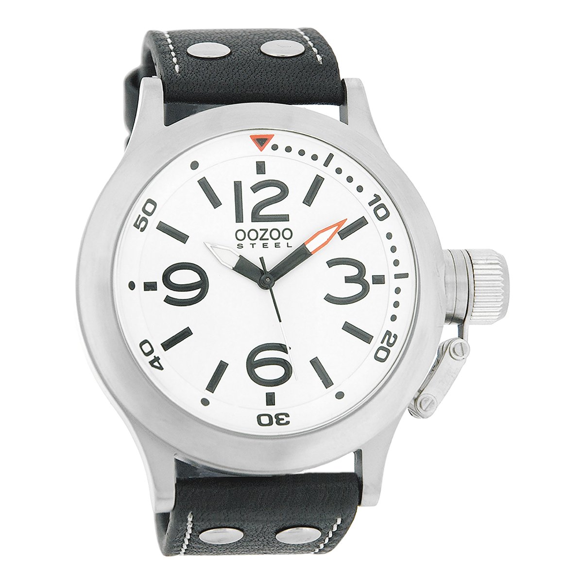 OOZOO Timepieces - Zilverkleurige horloge met zwarte leren band - OS042