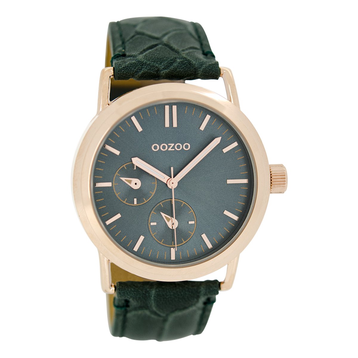 OOZOO Timepieces - Rosé goudkleurige horloge met aqua groene leren band - C6527