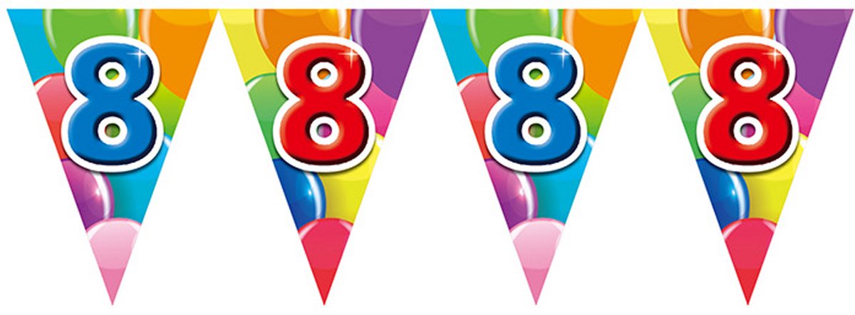 2x Vlaggenlijn 8 jaar 10 meter dubbelzijdig bedrukt - Verjaardag Feestje Vlag Vlaggen Versiering Slinger Feestdecoratie Decoratie