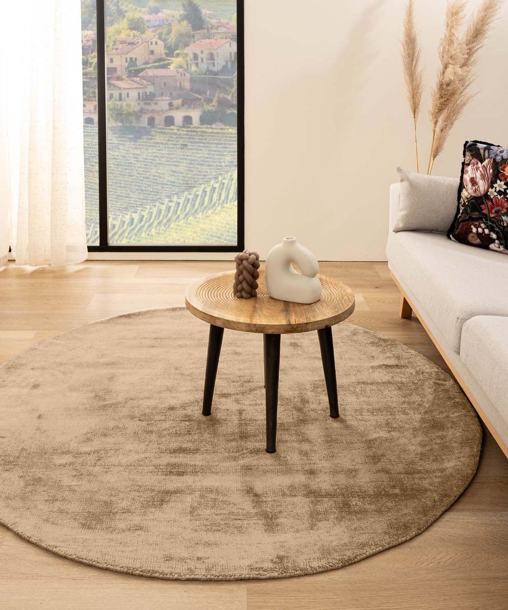 Viscose vloerkleed rond - Glamour bruin 250