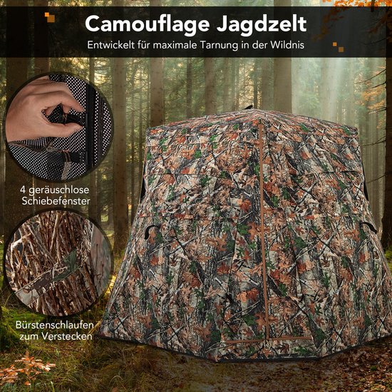 COSTWAY Jachttent voor 2-3 personen, 360° doorzichtige camouflagetent voor de jacht op herten en wilde zwijnen, opklapbaar jachtschuilplaats met draagtas en 4 uitbreidbare kleine pagina's voor jagers — afbeelding 2