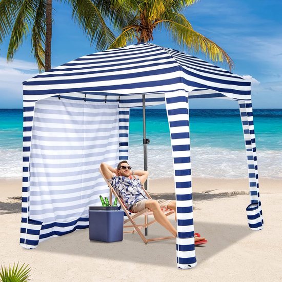 COSTWAY Sun Shade with Removable Side Wall and 8 Sand Bags, Portable Beach Tent with Carry Bag, Outdoor Shade for Beach, Camping, Picnic, 183 x 183 cm