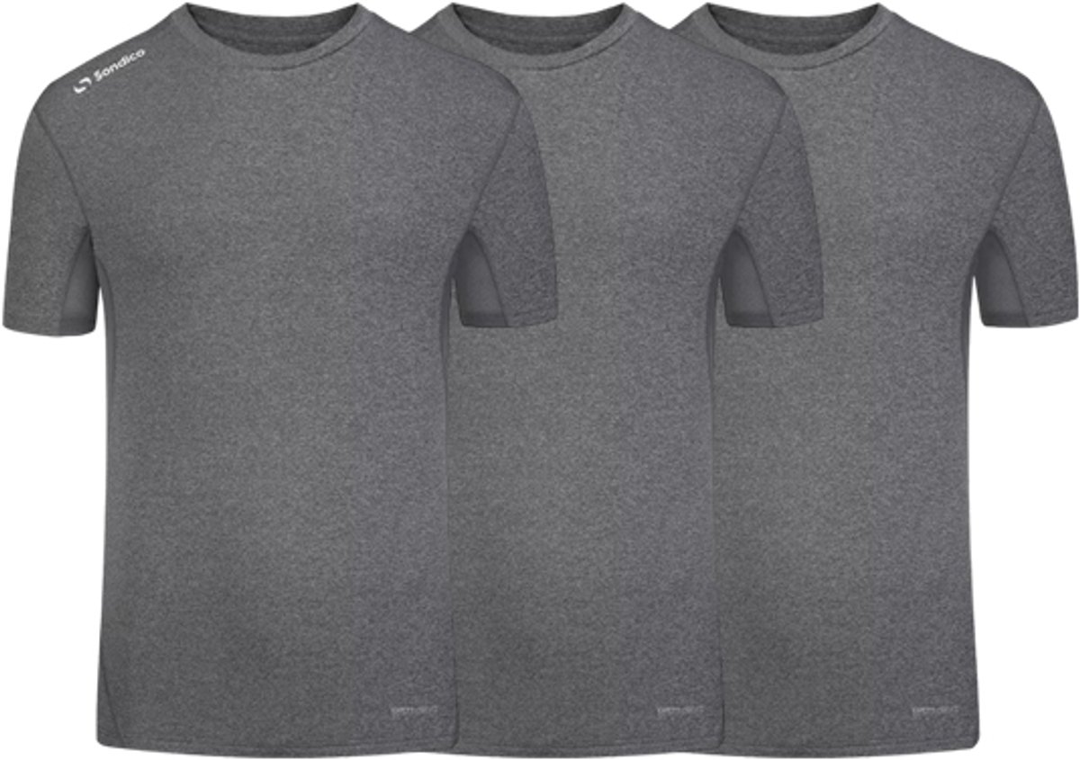 3-Pack Sondico compressie korte mouw sportshirt - heren - Mid grey - maat L